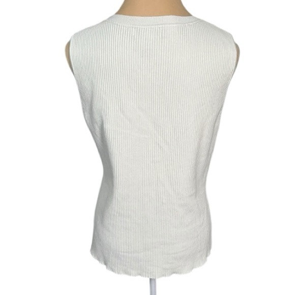Halston Heritage Cream Ribbed Knit Tank Top Sleeveless Shell XL EUC - Picture 4 of 9